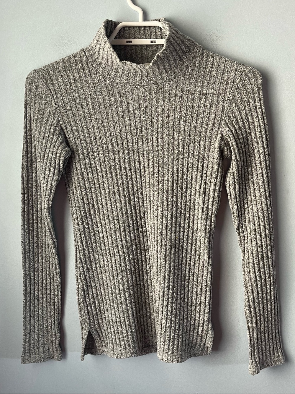 Wilfred Free Aritzia Ribbed Mock Neck Stretch Sweater Heather Gray Size XS